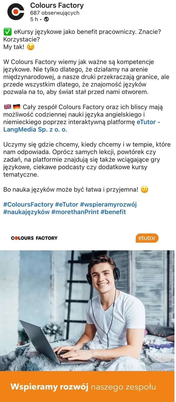 Post Colours Factory o nauce języków z eTutor