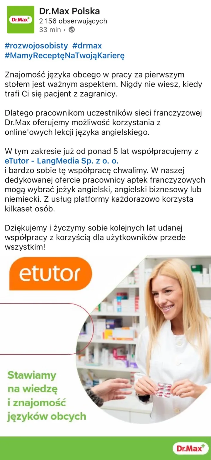 Post Dr.Max Polska o nauce języków z eTutor