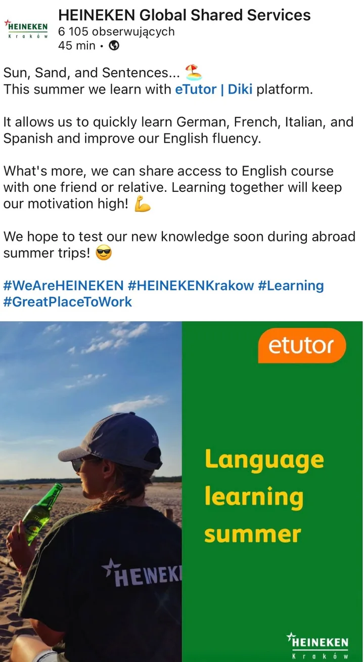 Post Heineken Global Shared Services o nauce języków z eTutor