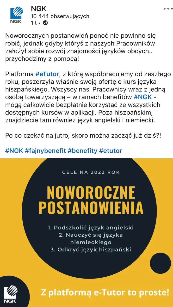 Post NGK o nauce języków z eTutor
