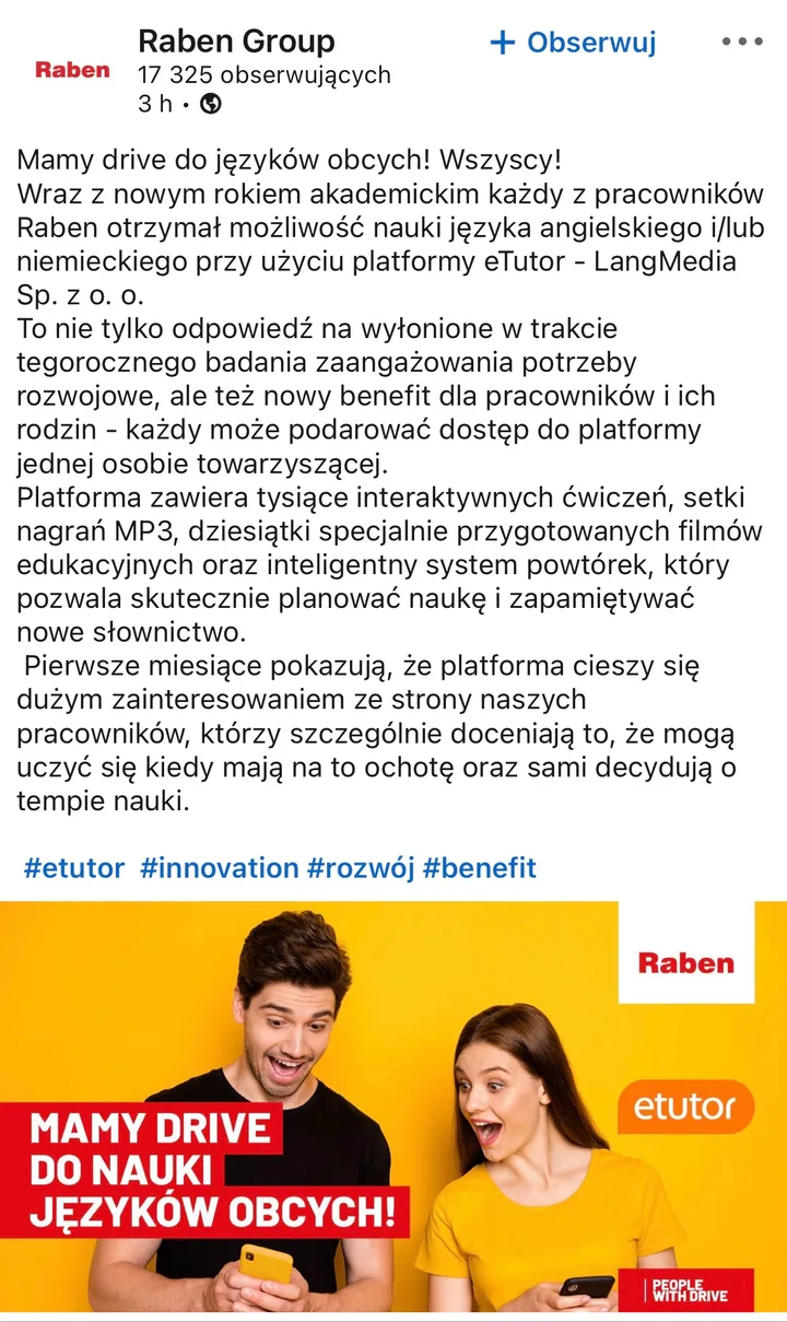 Post Raben Group o nauce języków z eTutor